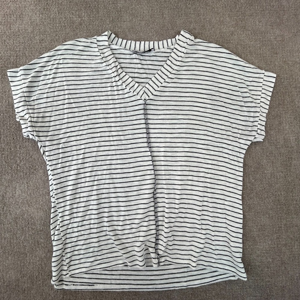Gilli T Shirt Womens XL White Black Striped‎ Contrasting Vertical Seam Knitted
